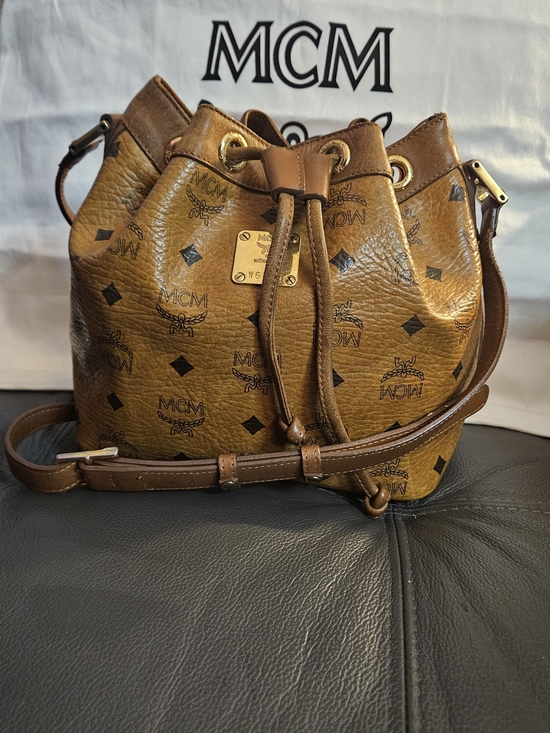 MCM Handbags - MCM Brown Visetos Logo Drawstring Bucket Bag